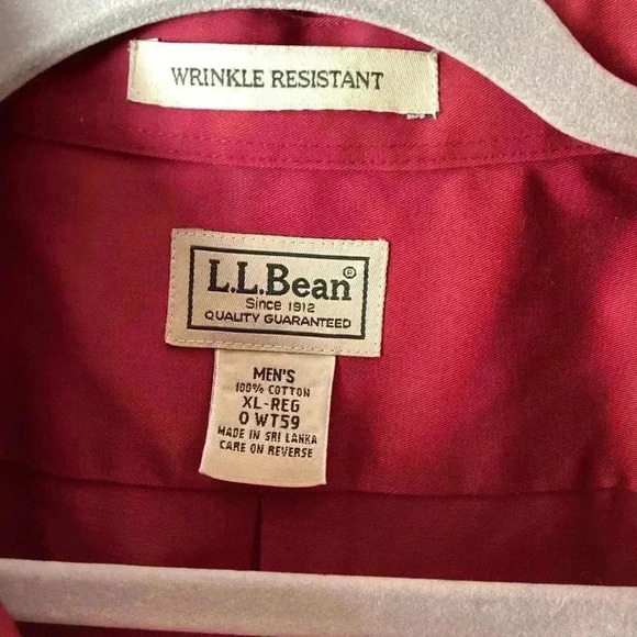 LL Bean Mens Wrinkle Free Long Sleeve Button Down Dress Shirt Wine Maroon Sz XL - Picture 3 of 8